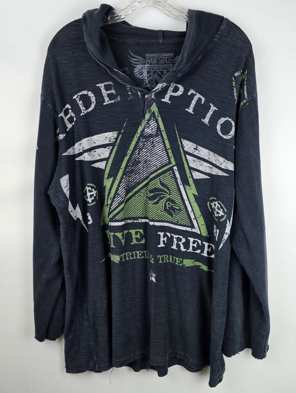 Y2K Raw State Redemption Thermal Hoodie Men's Lg 90's Grunge Streetwear Thrashed